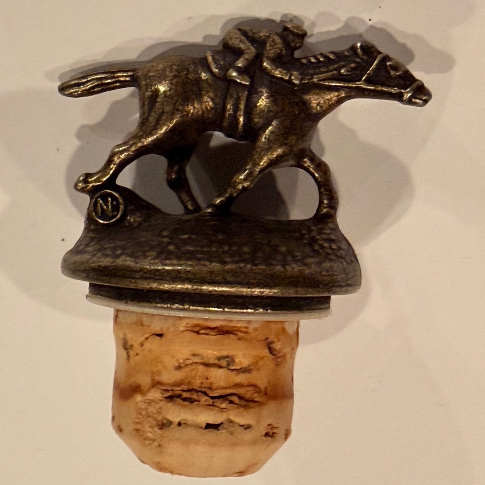 Blantons Bourbon Bottle Stopper Letter N Horse and Jockey Bronze Tone Cork